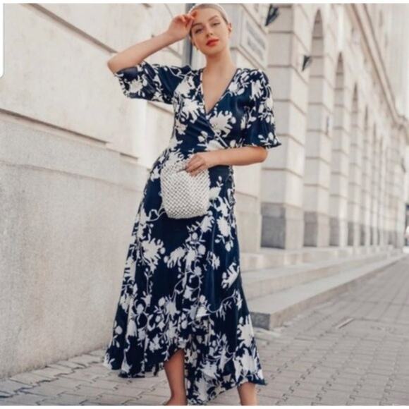 Johanna Ortiz Dresses & Skirts - JOHANNA ORTIZ x H&M Crêped Wrap-front Maxi Dress Black Floral V Neck XS